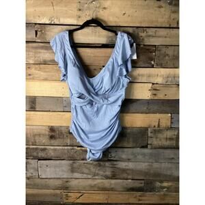 B2prity Women’s Powder Blue One Piece Swim Suit Ruffle Sleeve Size XL